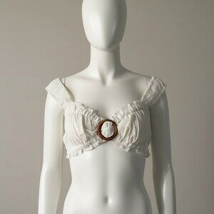 2. LELIS Women’s Cream Cotton Knotted Crop Top